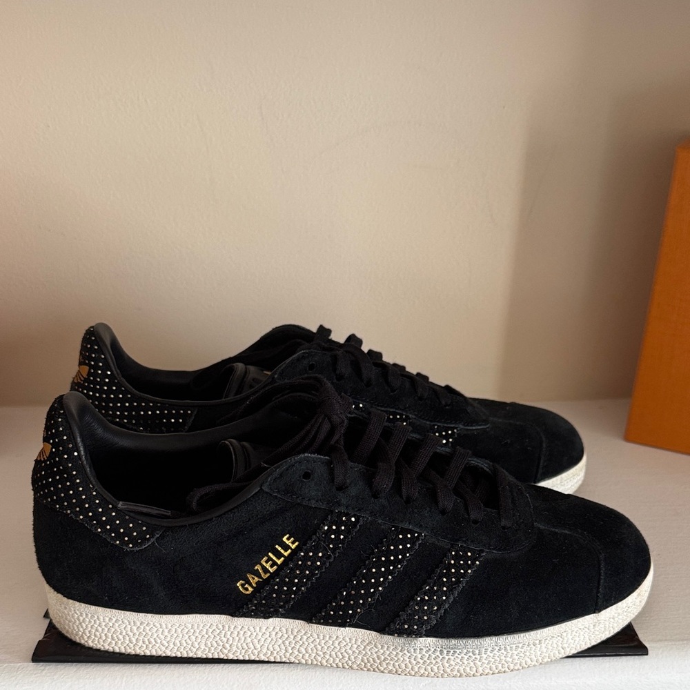 Adidas Gazelle Women Sneakers Black Gold Polka dots size 7.5 Leather Suede - Picture 2 of 6